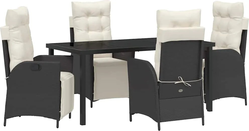 vidaXL Kert étkező szett párnával 5 pcs Fekete polirattan