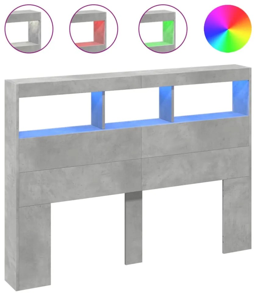 betonszürke áthidalószekrény LED-világítással 140 x 17 x 102 cm