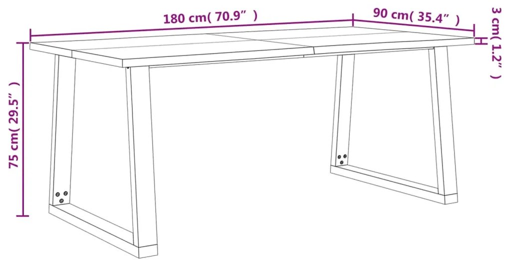 tömör akácfa étkezőasztal természetes éllel 180 x 90 x 75 cm