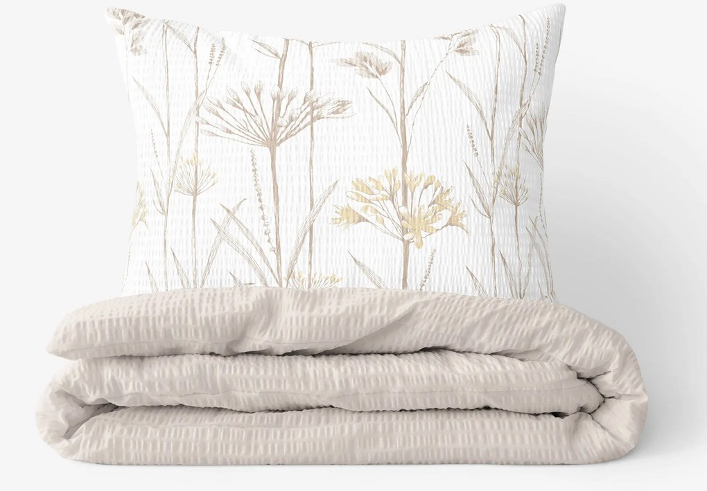 Goldea krepp ágyneműhuzat duo - kerti dísznövények, latte színű hátoldal 140 x 200 és 70 x 90 cm