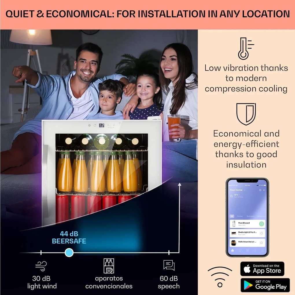 Klarstein Coachella 50, Smart, hűtő, 50 l, WiFi funkció, háttérvilágítás, rozsdamentes acél