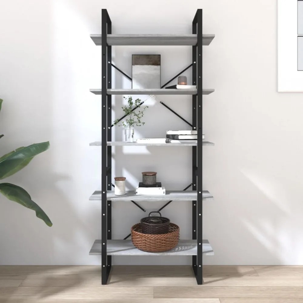 5 szintes szürke sonoma szerelt fa könyvszekrény 80x30x175 cm