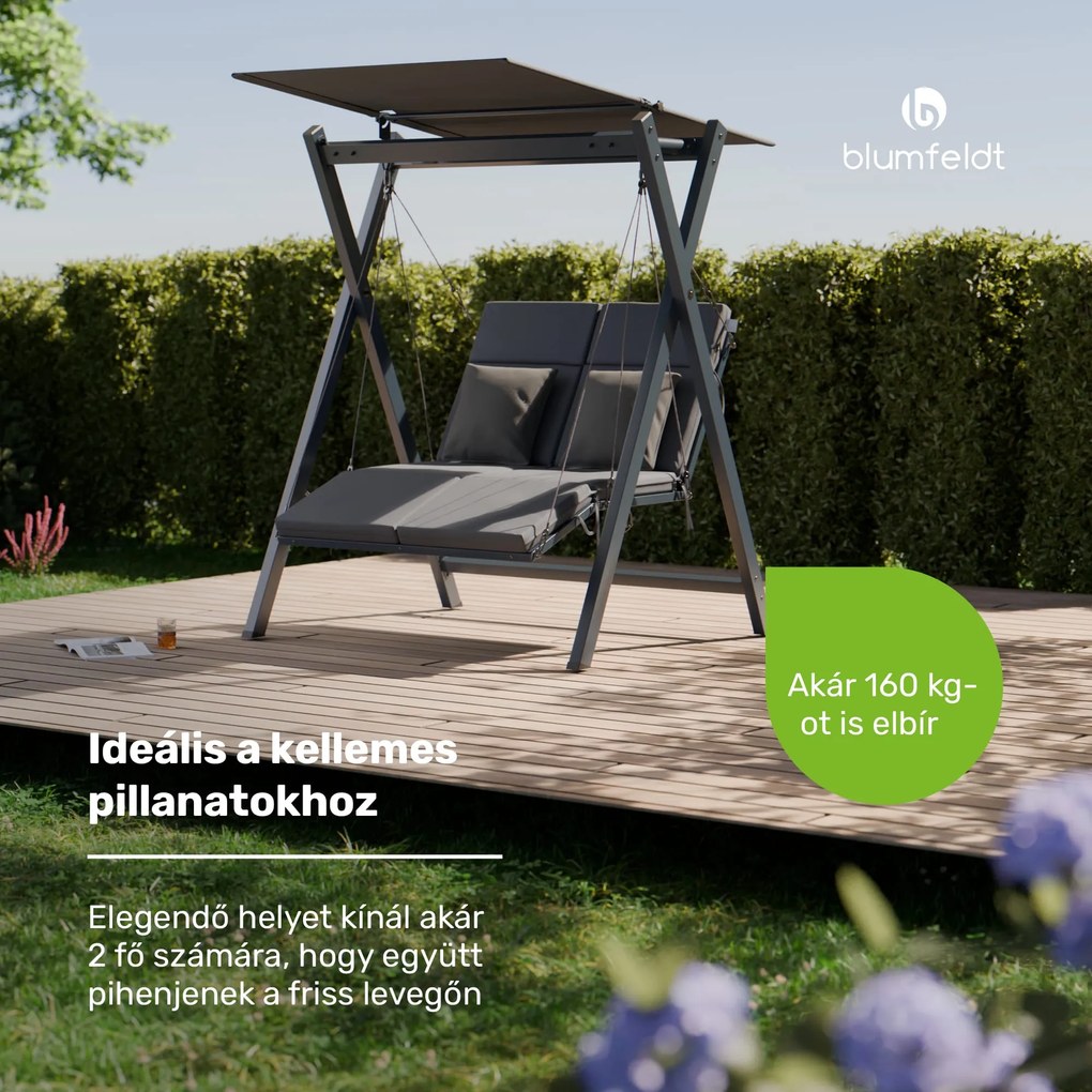 Blumfeldt FlexiSwing, hollywoodi hinta, 2 üléses, állítható háttámla, napellenző, időjárásálló
