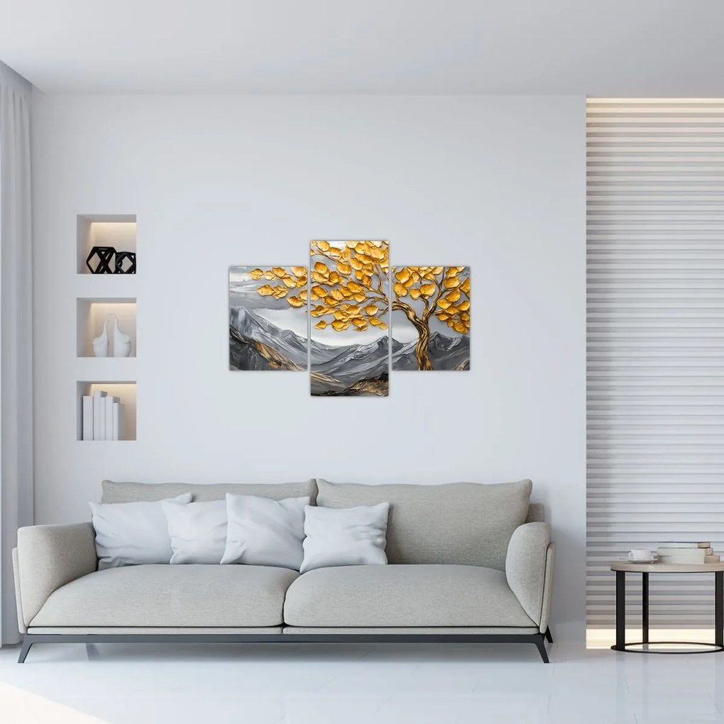 Kép – Fa arany levelekkel (90x60 cm)