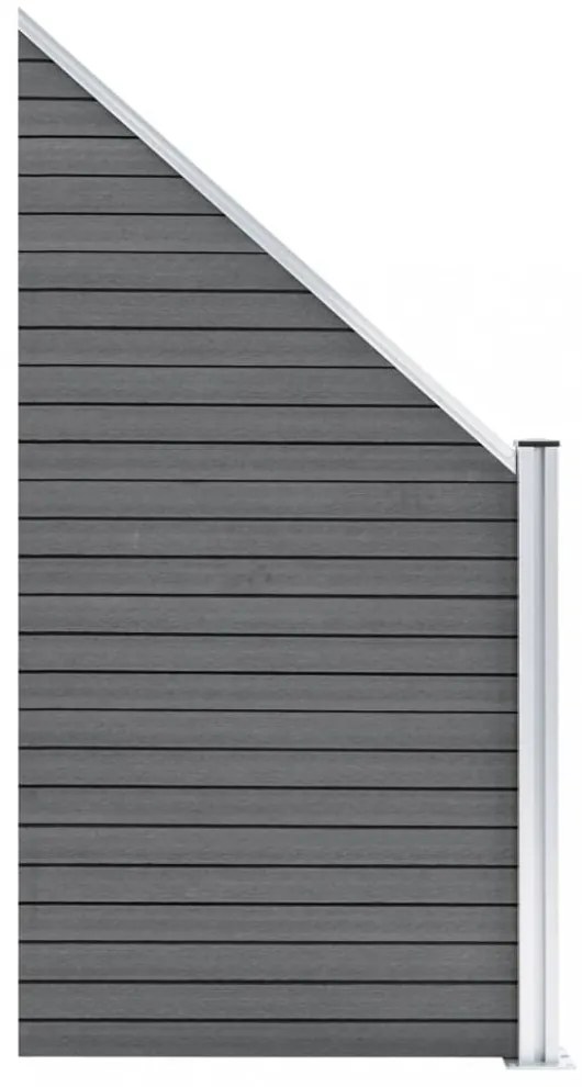 3 négyszögletes és 1 ferde szürke wpc kerítéselem 619 x 186 cm