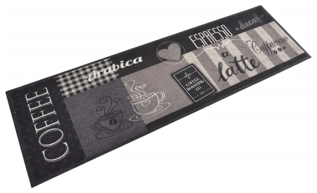 fekete mosható coffee feliratos bársony konyhaszőnyeg 45x150 cm