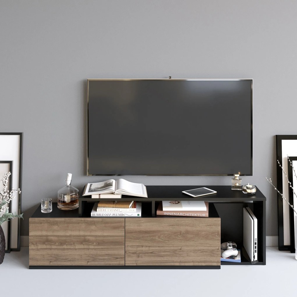 TV szekrény Nexera - Black, Walnut