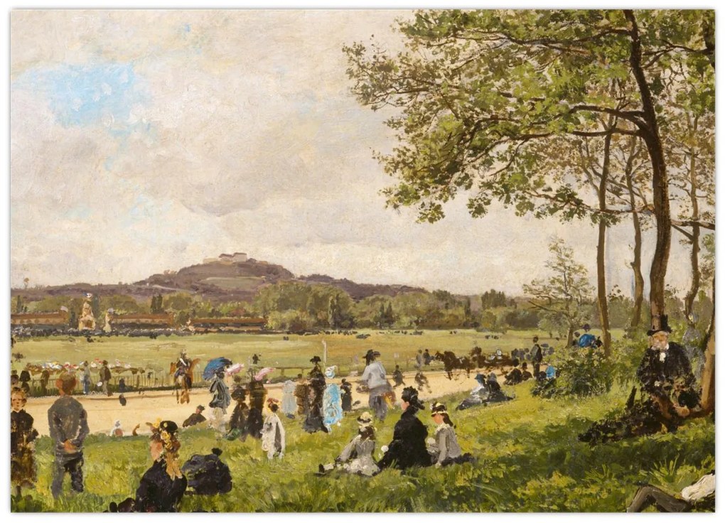 Üveg kép - French 19th Century, Race Course at Longchamps, reprodukciók (70x50 cm)