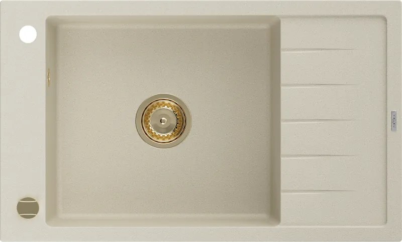 Mexen Elias egymedencés gránit mosogató csepegtetővel 795 x 480 mm, bézs, arany szifon - 6511791005-69-G