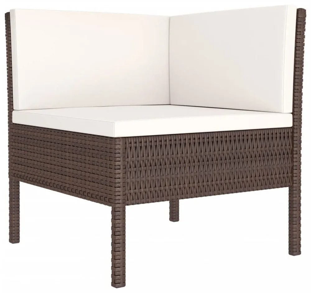 vidaXL 5 részes barna polyrattan kerti bútorszett párnákkal