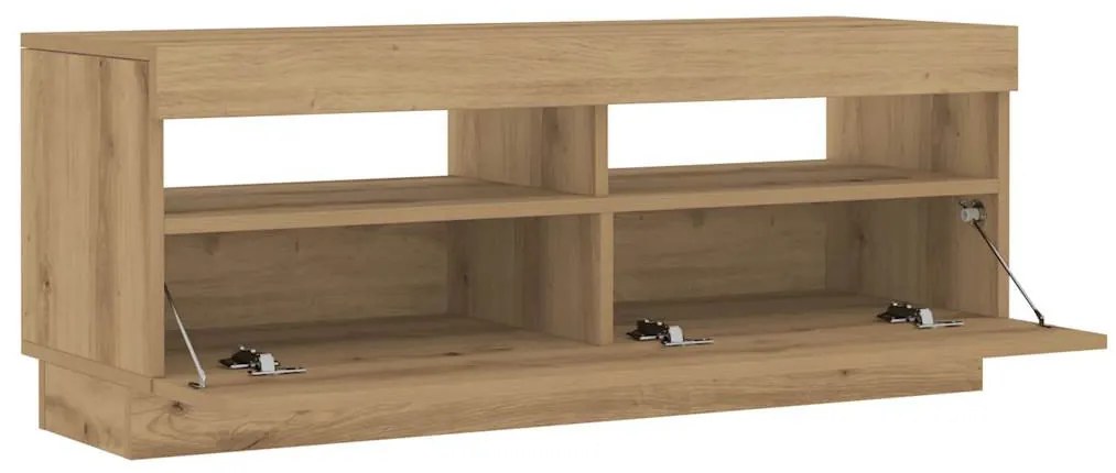 kézműves tölgy szerelt fa TV-szekrény LED-ekkel 100x35x40 cm