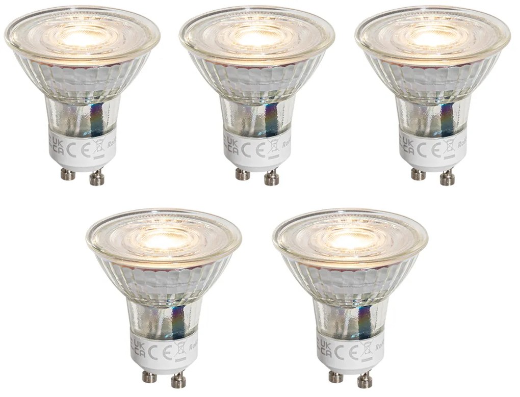 5 db-os GU10 50 mm-es szabályozható LED izzó szett, átlátszó, 4,5W 365 lm 2700K