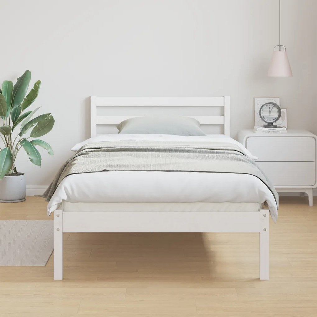 Ágykeret Fejtámlával Fehér 90x210 cm Tömör Fenyőfából