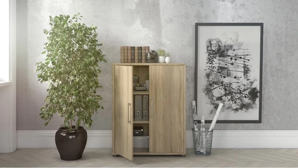 Natúr színű moduláris könyvespolc tölgyfa dekorral 89x113 cm Prima – Tvilum