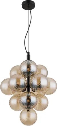 Globo 56146H Függesztett lámpa, fém matt fekete, borostyánszínű üveggolyók, kábel PVC fekete, magasság rövidíthető, ø: 395mm, M: 1200mm, 13x G9 LED 4W 230V izzók nélkül