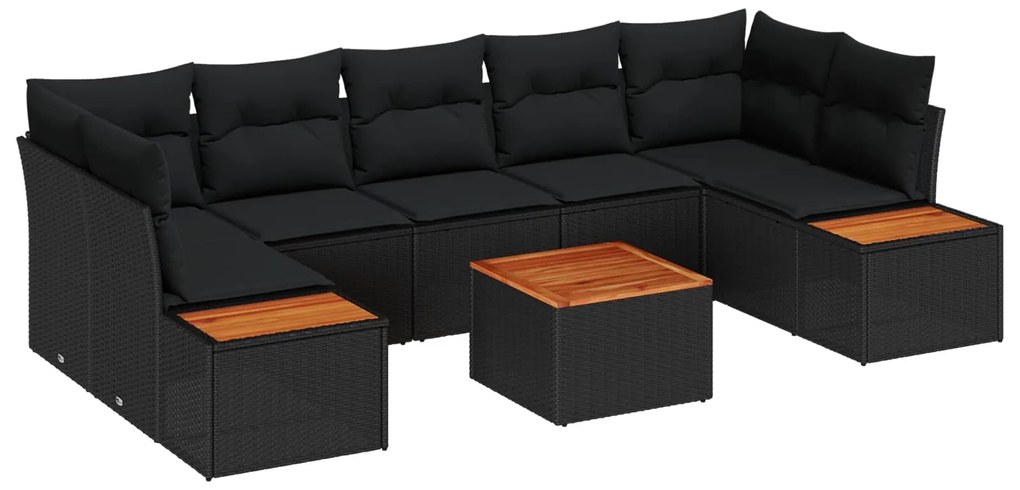 vidaXL Kerti Kanapé Szett párnával 8 pcs Fekete Poli rattan