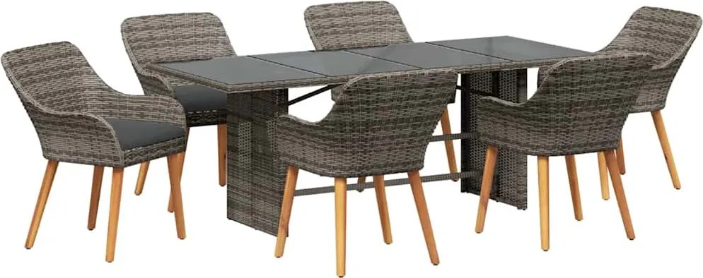 vidaXL Kert étkező szett párnával 7 pcs Szürke polirattan