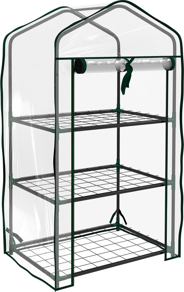 Outsunny 3-Tier Kerti Üvegház Terasz Üvegház 3 Polccal és 1 Cipzáras Ajtóval Növények, Virágok és Zöldségek Neveléséhez 59x39x127 cm Átlátszó | Aosom