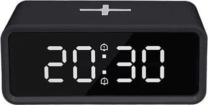 Solight CA07B - Digitális óra Qi vezeték nélküli töltővel 230V/CR2032, fekete