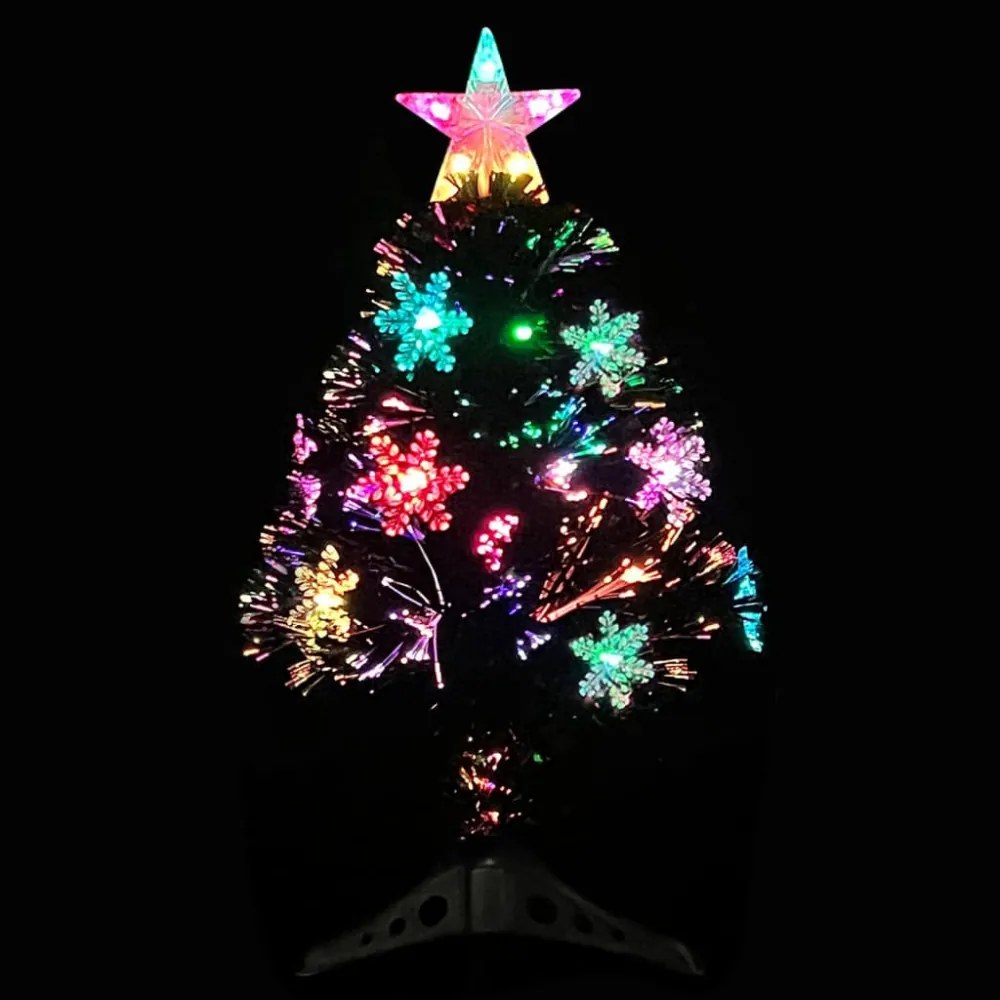 fekete száloptikás karácsonyfa LED-es hópelyhekkel 64 cm