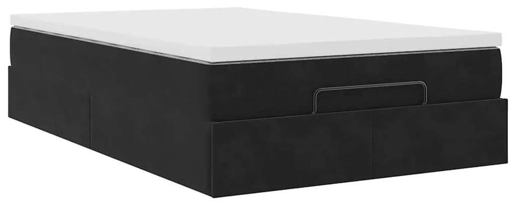Ottomán ágykeret matraccal fekete 120x200cm bársony