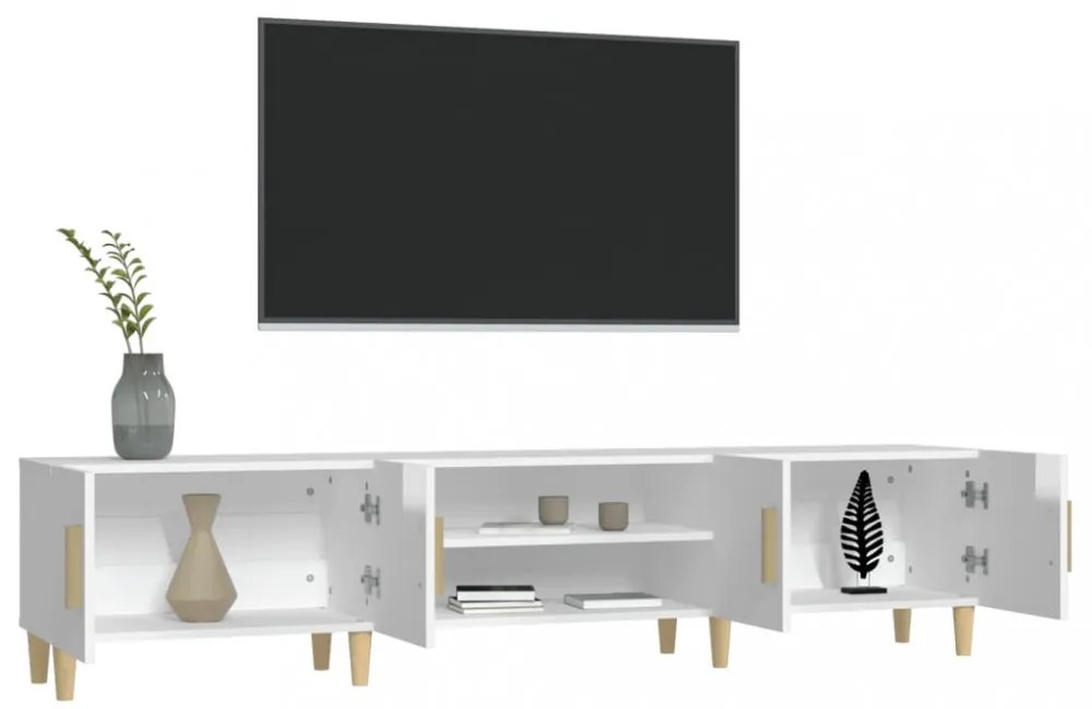 magasfényű fehér szerelt fa TV-szekrény 180 x 31,5 x 40 cm