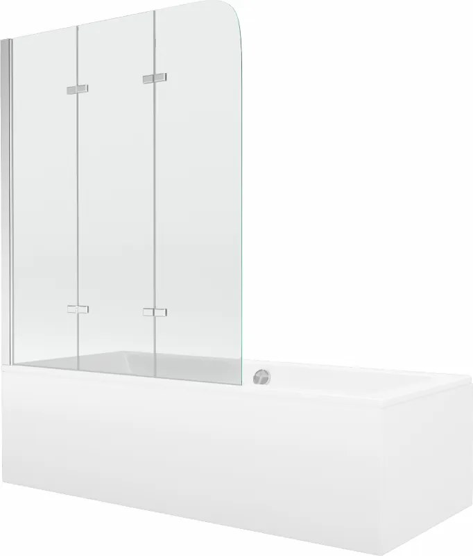 Mexen Cube téglalap alakú kád 170 x 80 cm burkolattal és 3-szárnyú paravánnal 120 cm, átlátszó, króm - 550517080X9012030100