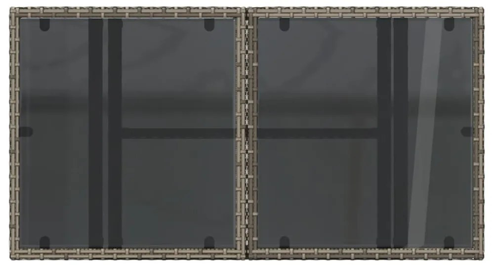 szürke polyrattan üveglapos kerti asztal 100x55x73 cm