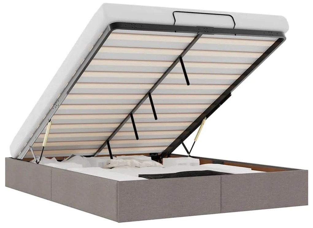 Ottomán tópszínű szövet ágykeret matrac nélkül 140 x 190 cm