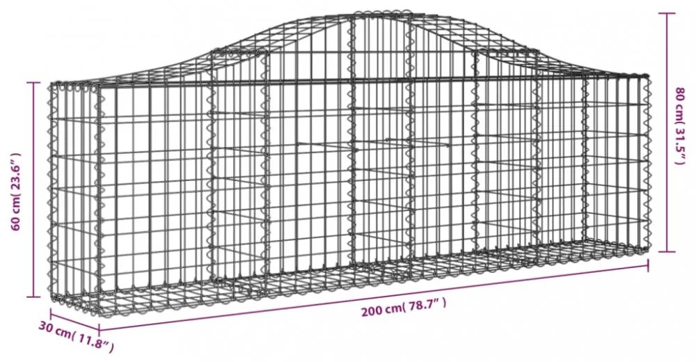 2 db íves horganyzott vas gabion kosár 200x30x60/80 cm