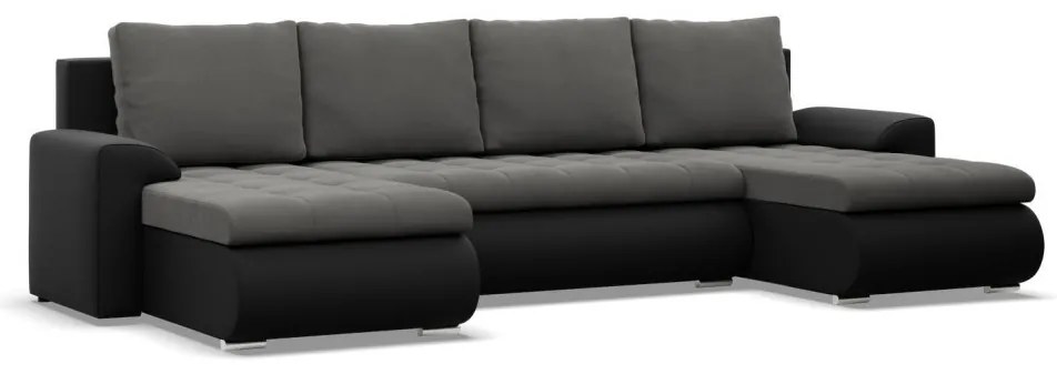 Tokio U alakú sarokkanapé, 3 ágyneműtartóval, bársony + műbőr, univerzális oldal, szürke - fekete