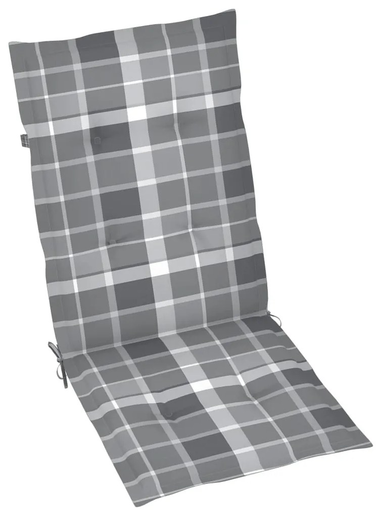 2 db tömör tíkfa kerti szék szürke kockás párnákkal