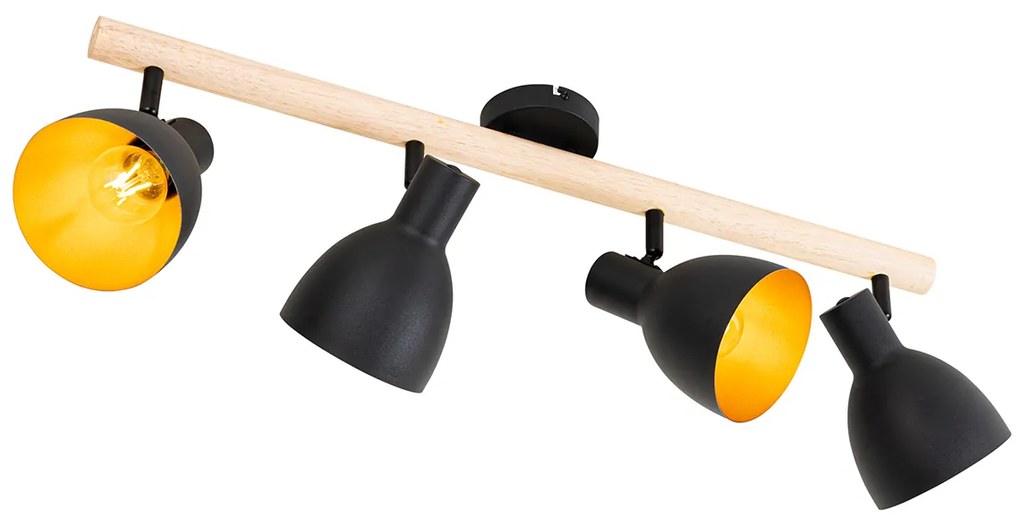 Rusztikus reflektor fekete fával 4-lámpás - Flint