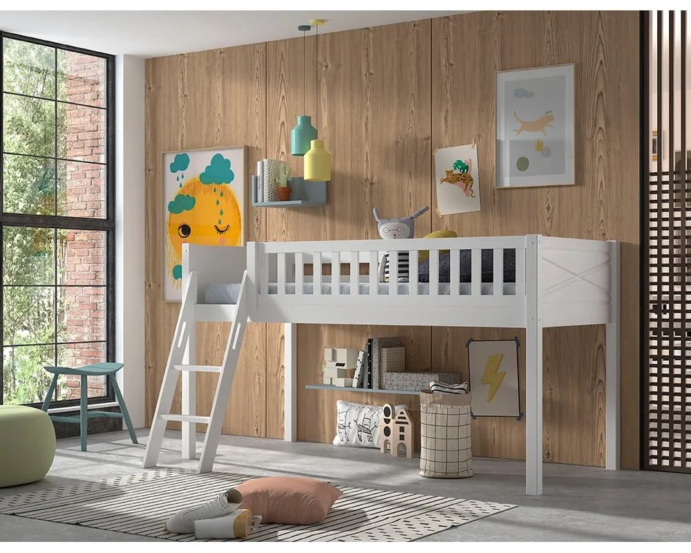 Fehér magasított borovi fenyő gyerekágy 90x200 cm SCOTT – Vipack