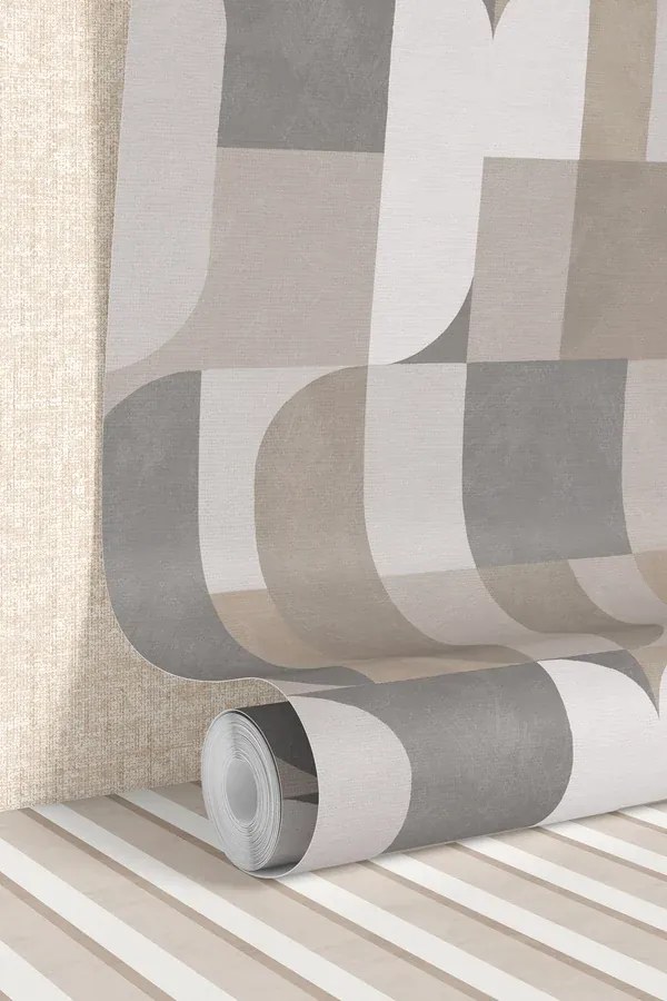 Esselle Home A La Mode Atton bézs-szürke geometrikus vlies tapéta – 100622EH