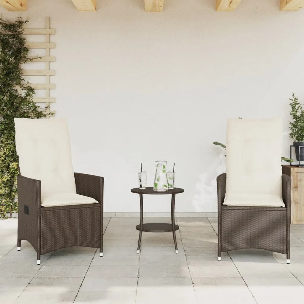 3 részes barna polyrattan bisztrógarnitúra párnákkal