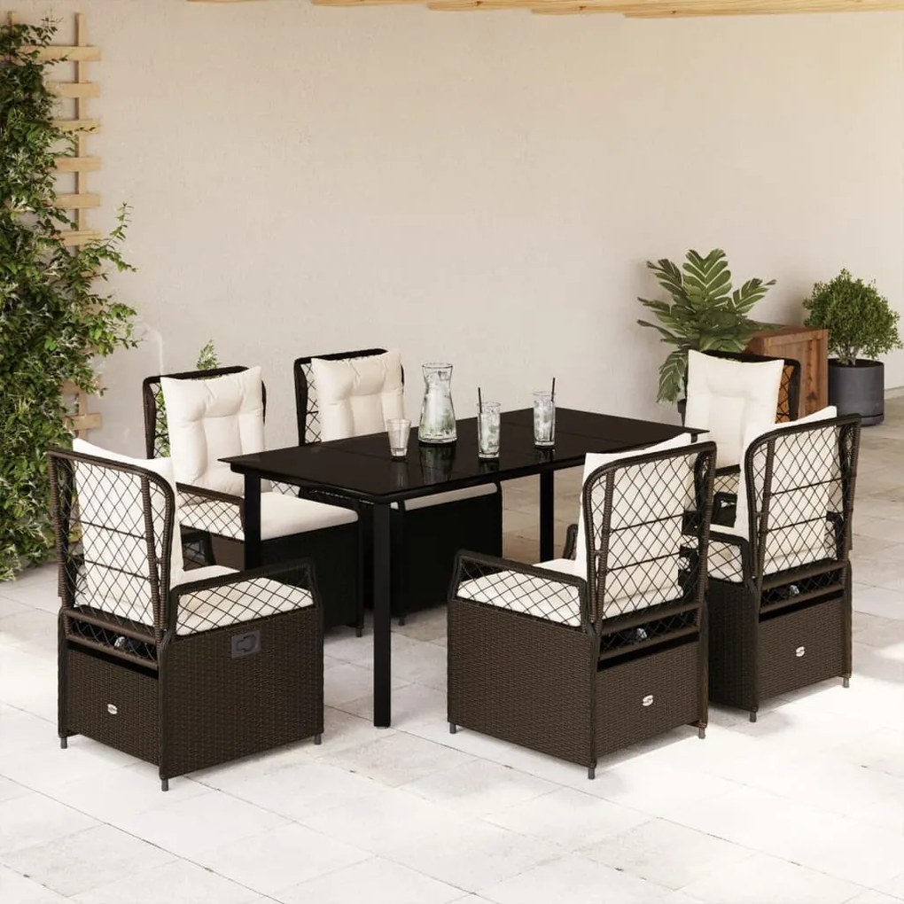 7 részes barna polyrattan kerti étkezőgarnitúra párnával