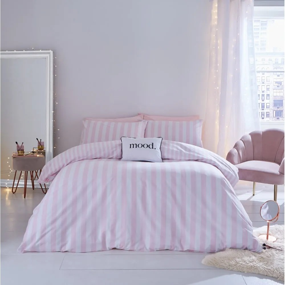 Fehér-rózsaszín egyszemélyes ágyneműhuzat 135x200 cm Stripe Tease – Sassy B