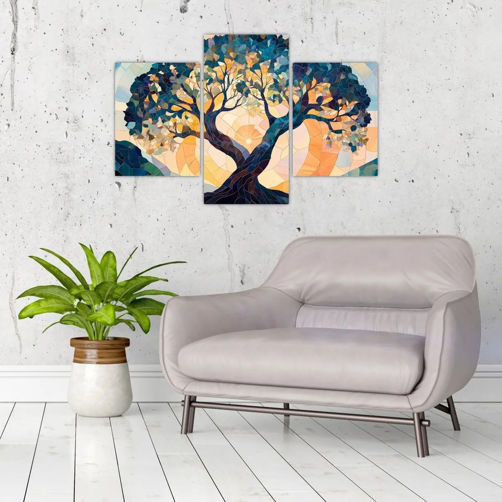Kép – Mozaik – nap és fa II. (90x60 cm)