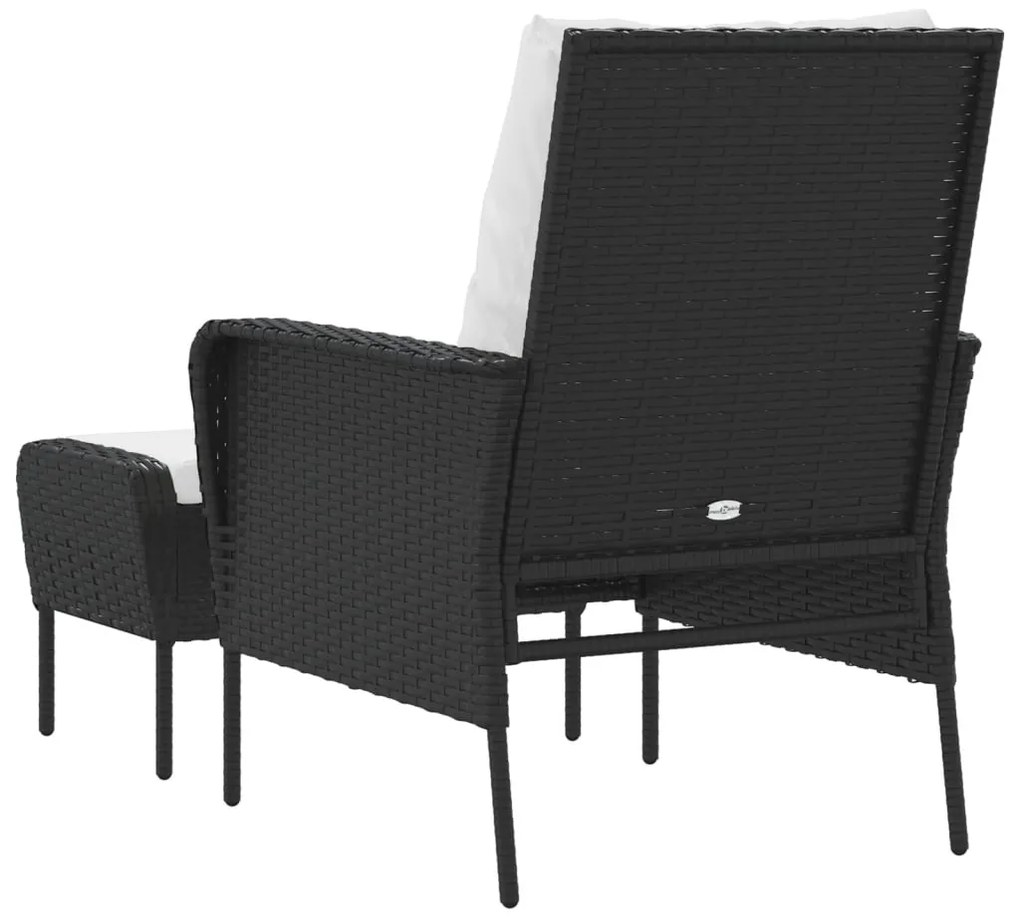 fekete polyrattan kerti szék lábtartóval