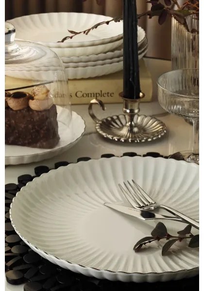 27 részes porcelán étkészlet, fehér/ezüst