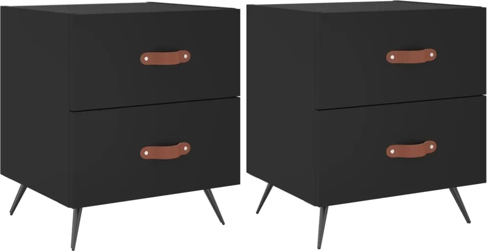 vidaXL 2 db fekete szerelt fa és vas éjjeliszekrény 40 x 35 x 47,5 cm