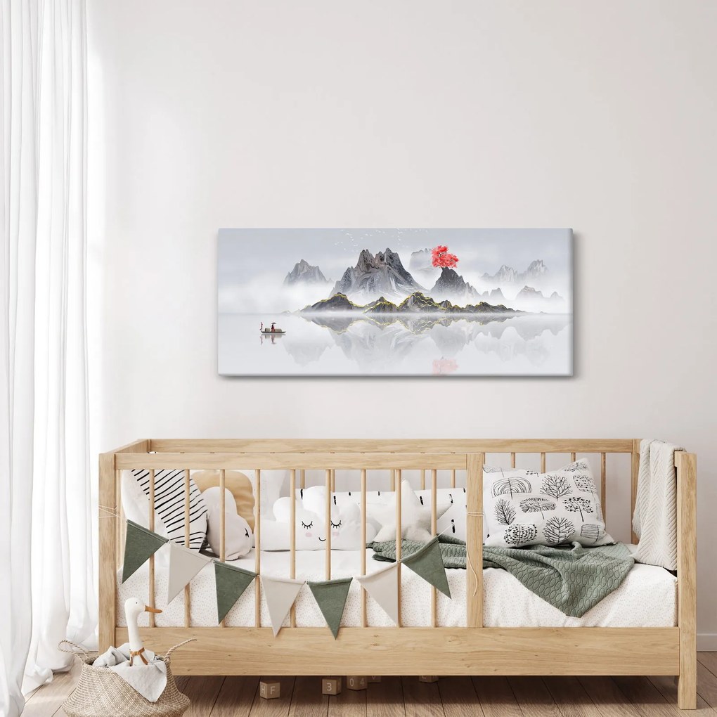 Kép - Hegyek a ködben (120x50 cm)