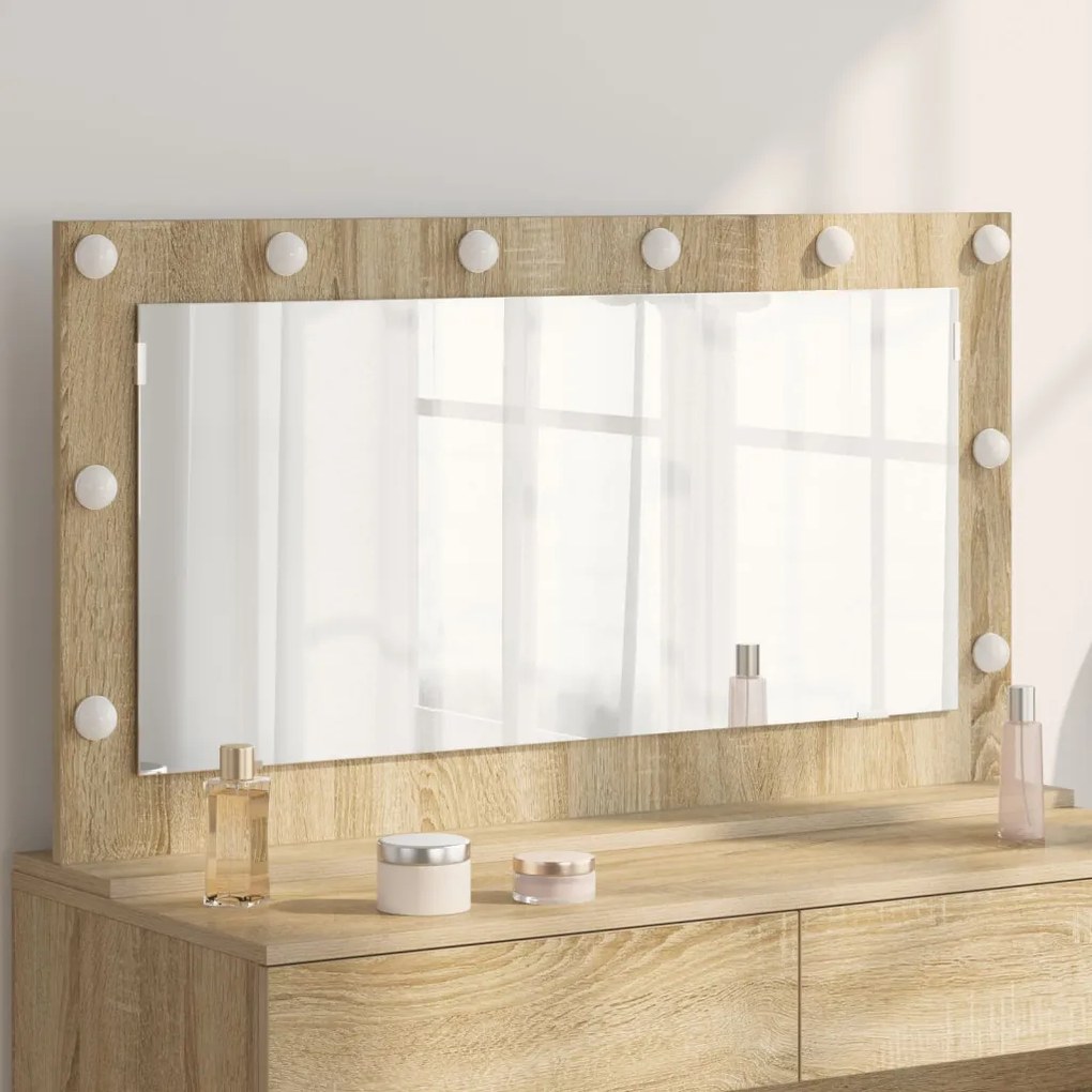 Toalett Tükör LED -es lámpákkal Sonoma tölgy 100 x 55 x 18 cm