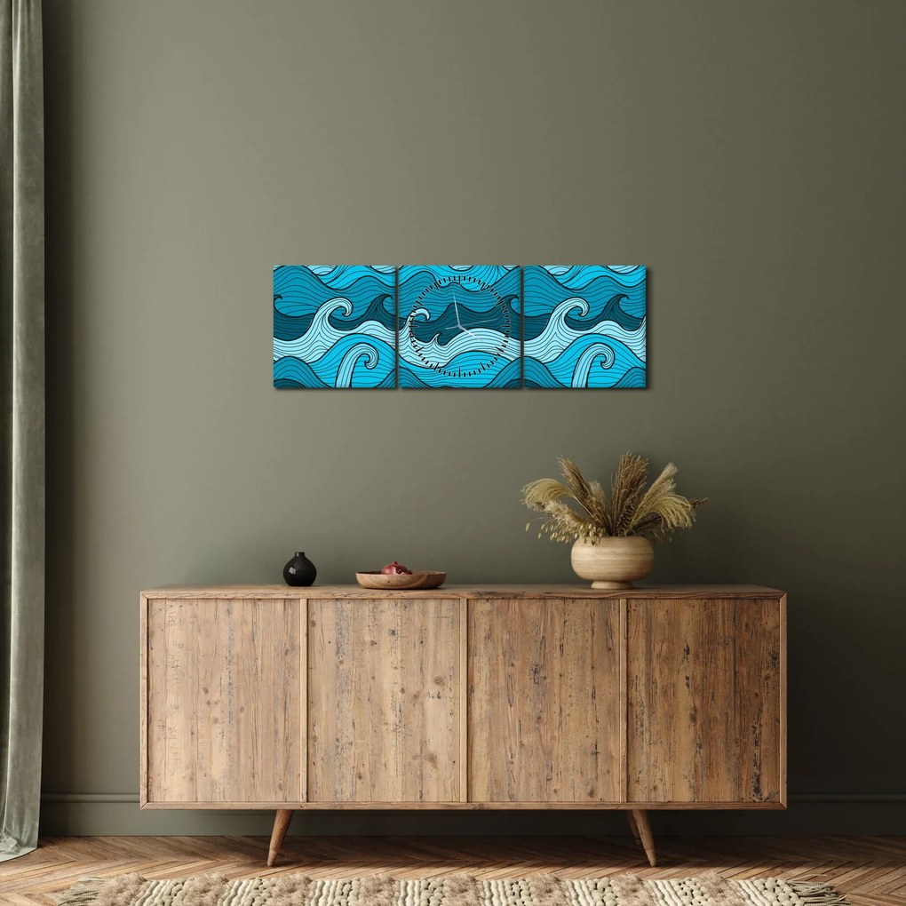 Kép - absztrakció, tenger (órával) (90x30 cm)
