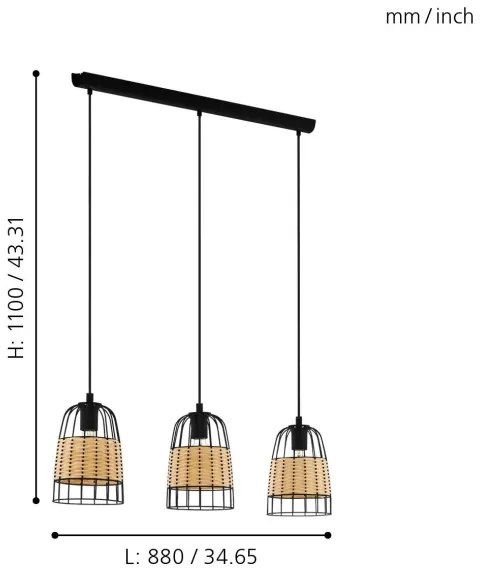 Eglo 43313 - Csillár zsinóron ANWICK 3xE27/40W/230V