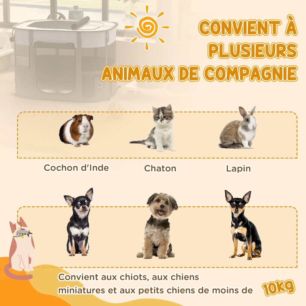 PawHut Oxford Szövet Kutya Park, Kiskutya Park, Kültéri Kerítés Állatoknak Tároló Zsebekkel, Összecsukható Kerítés Kutyáknak és Kiskutyáknak, 84 x 64