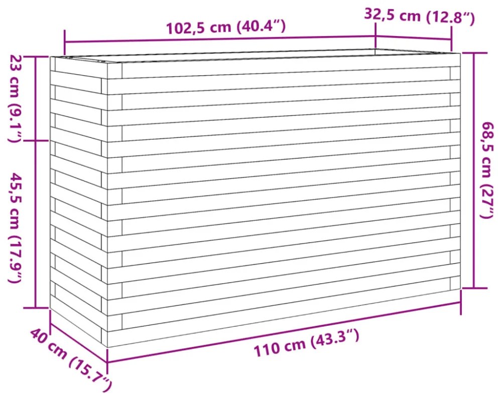 viaszbarna tömör fenyőfa kerti virágtartó 110 x 40 x 68,5 cm