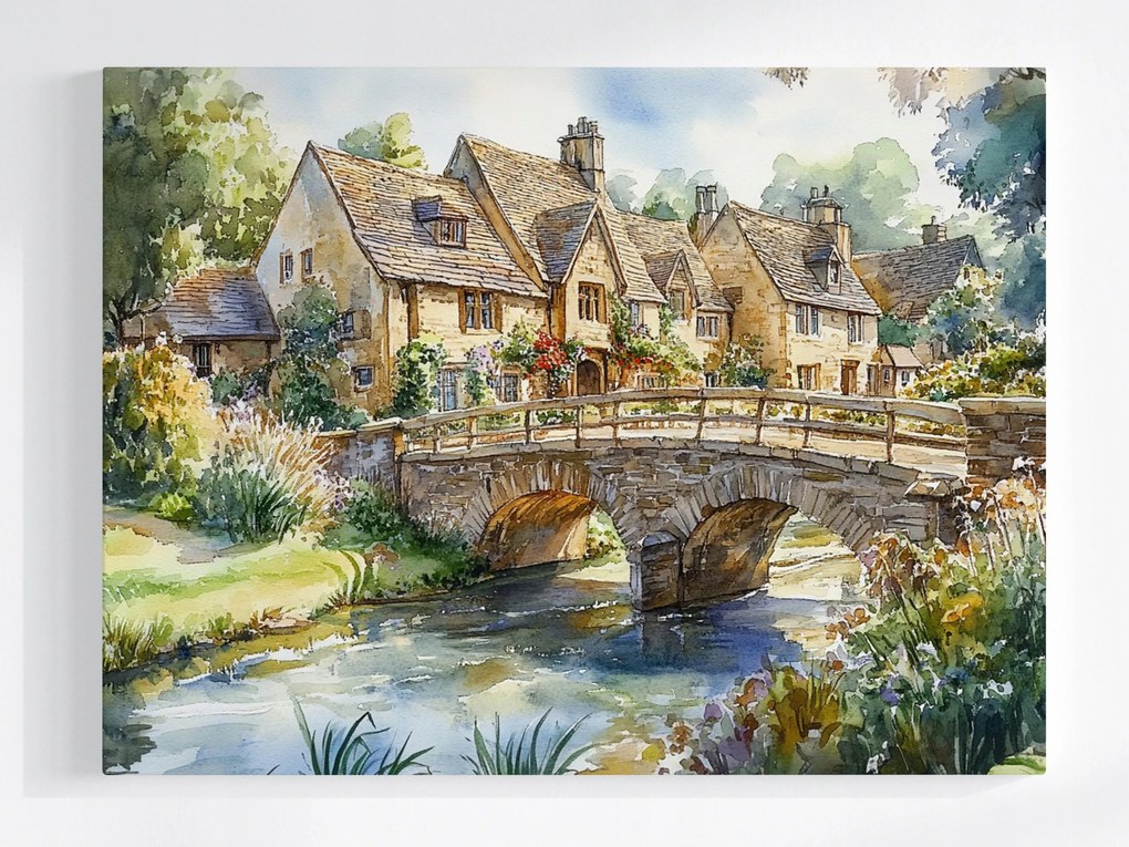 Vászonkép Canvas Város Anglia Cotswolds Falu Híd Házak 100x75