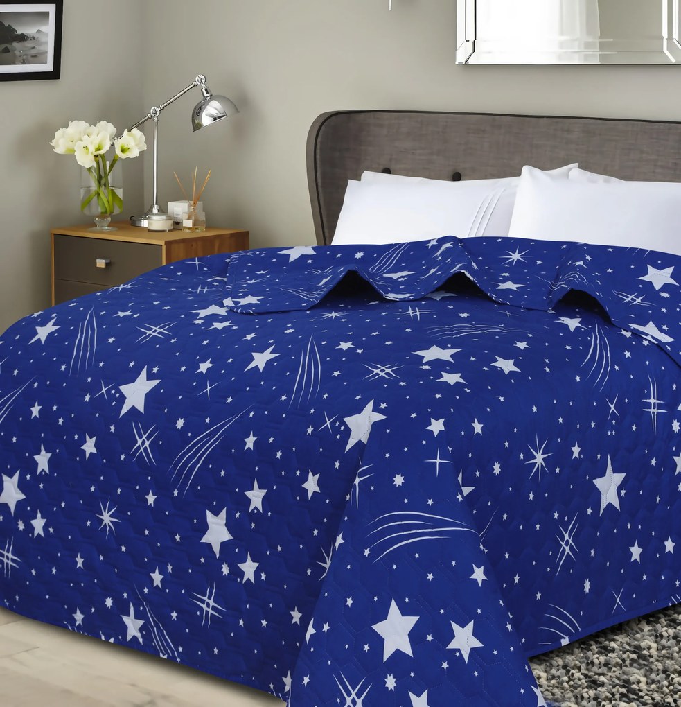 Ágytakaró mintával NIGHT SKY HEXAGON kék Méret: 170 x 210 cm